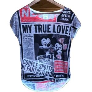 Disney Parks Newspaper Romance Series Shirt Mickey Minnie Mouse Honeymoon NWT
